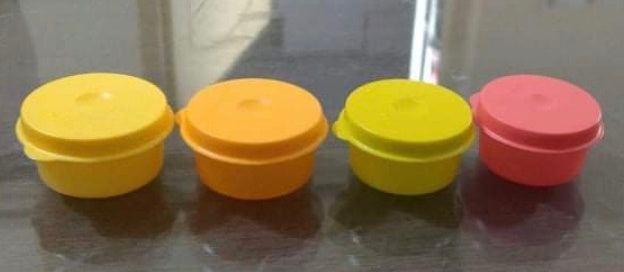 TUPPERWARE TUPPER MINI SMIDGET PILL KEEPER SET of FOUR 4 SALSA