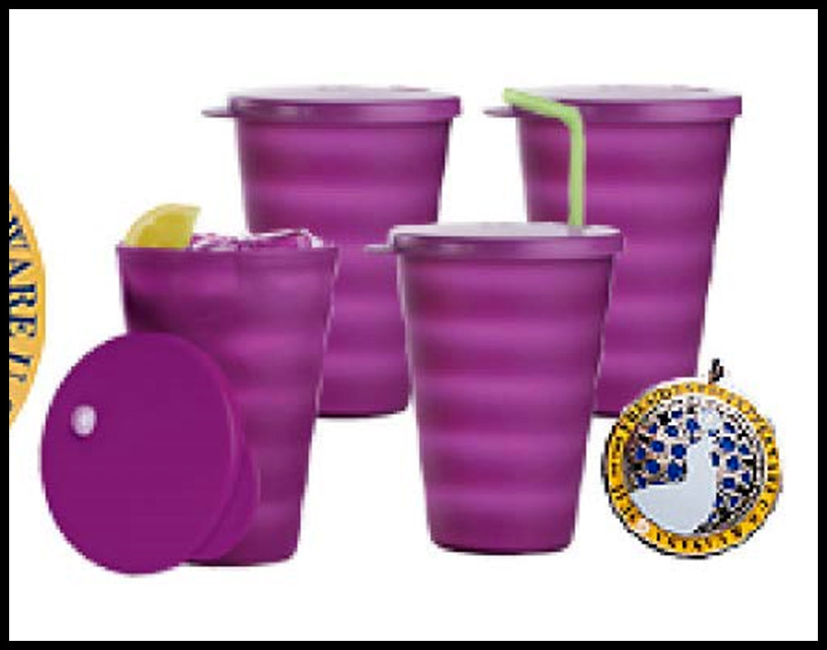 Tupperware Set of 4 Tumblers 16 Ounce Cups Blue, Yellow, Pink  and Green: Tumblers & Water Glasses