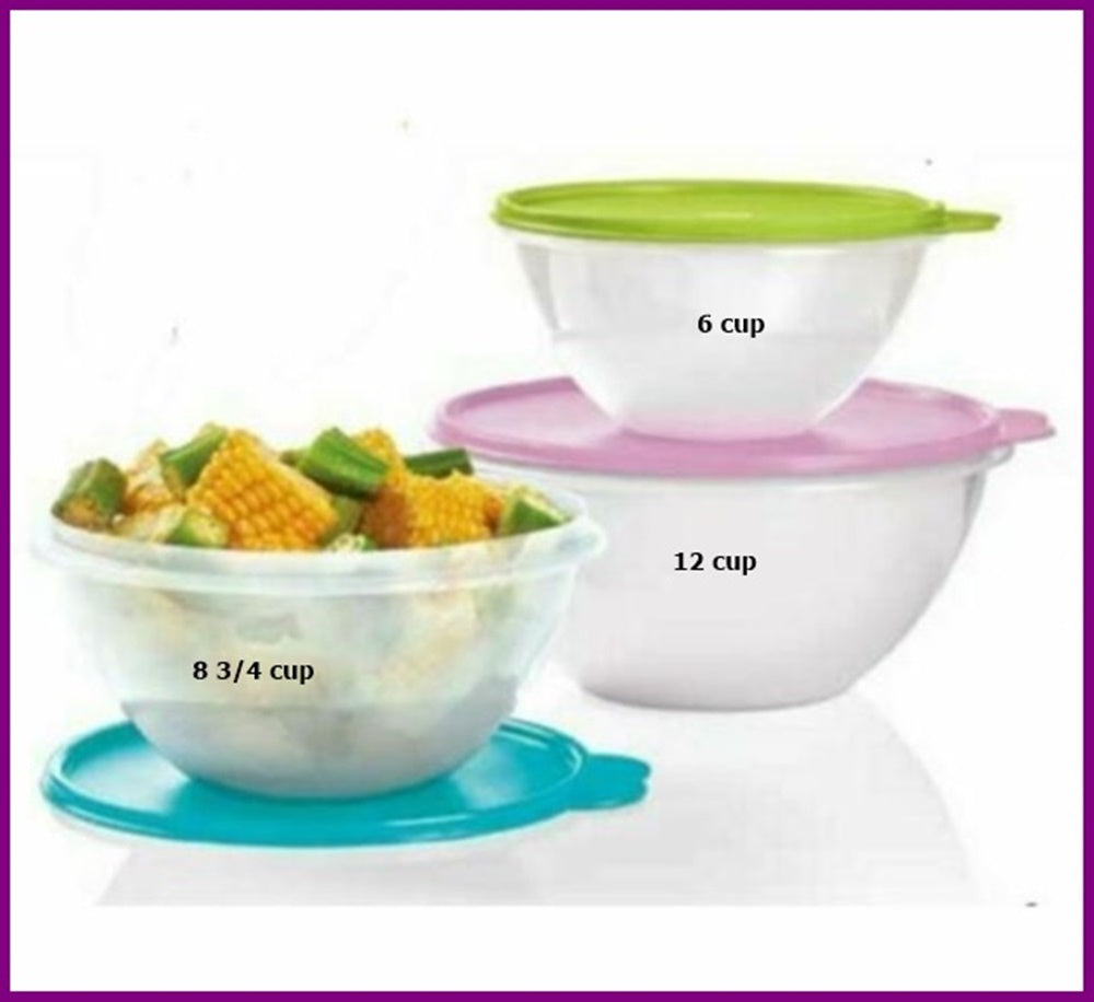 Nesting Microwave Bowls with Clear Lids, Set of 3