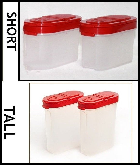 Tupperware Plastic Large Salt & Pepper Set 2 Spice Blue Lids Containers