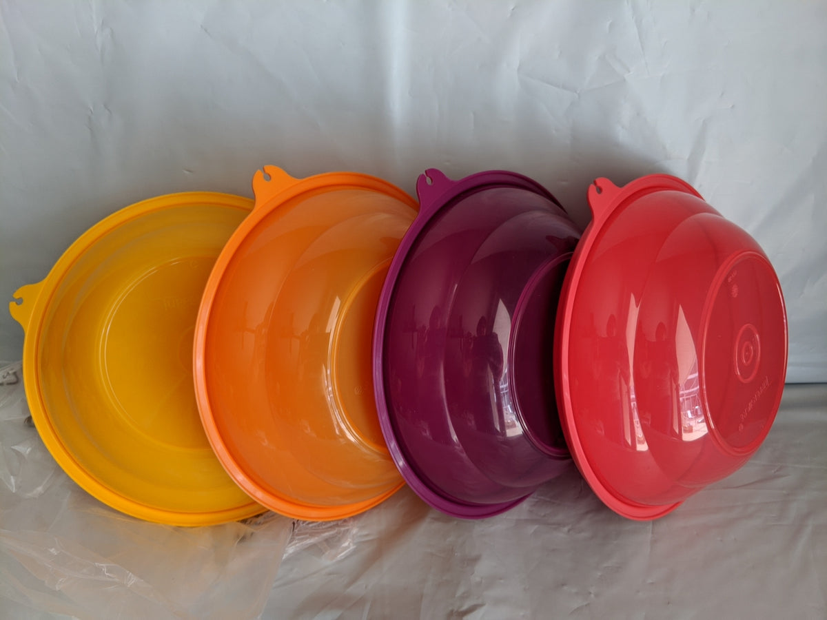 TUPPERWARE Set of 4 Colored Flat Bottom Modular Cereal Storage Bowls 2 –  Plastic Glass and Wax ~ PGW