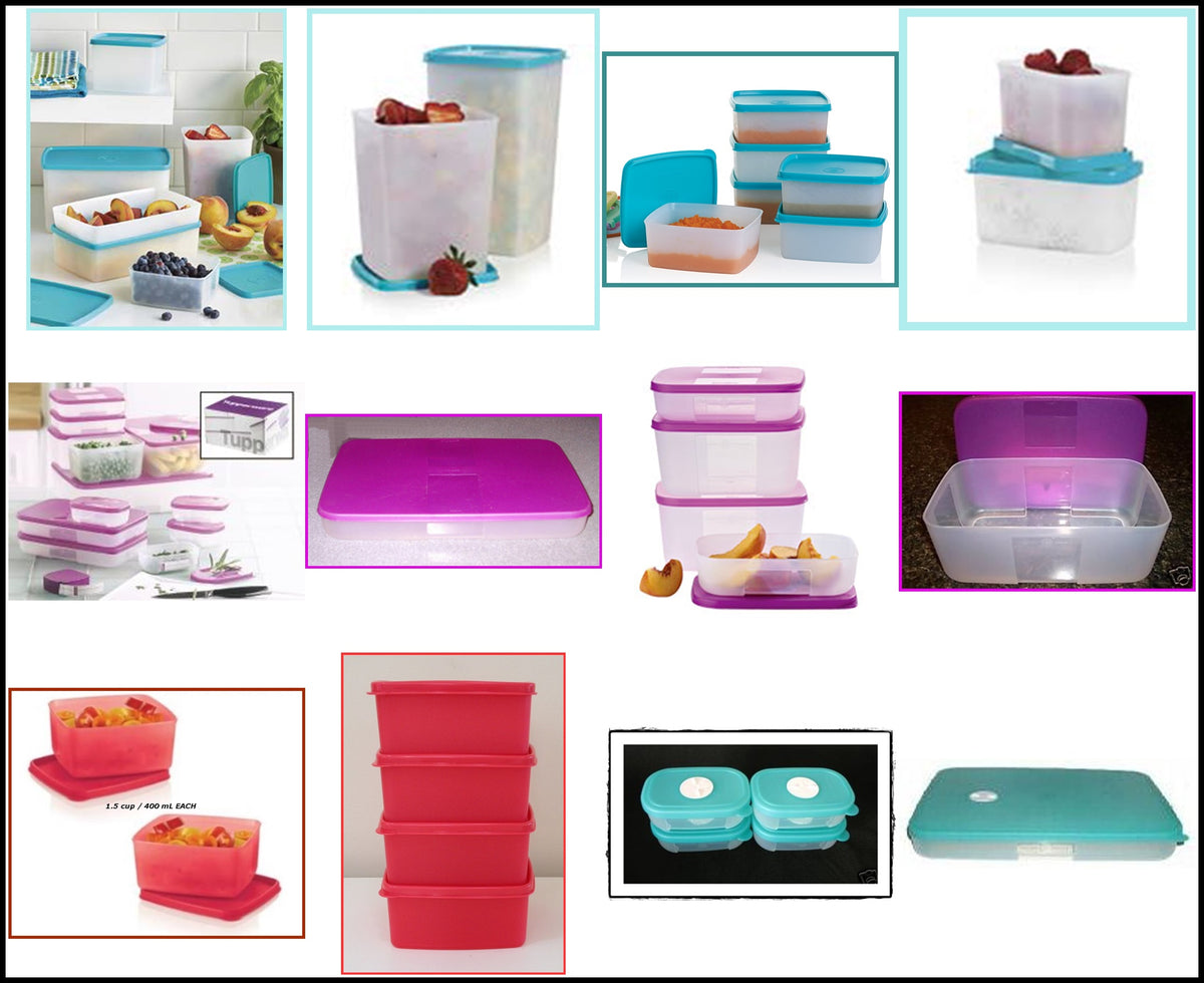 Tupperware 4.75 oz Freezer Containers Clear with Pastel Seals Pink Mint Yel  Org