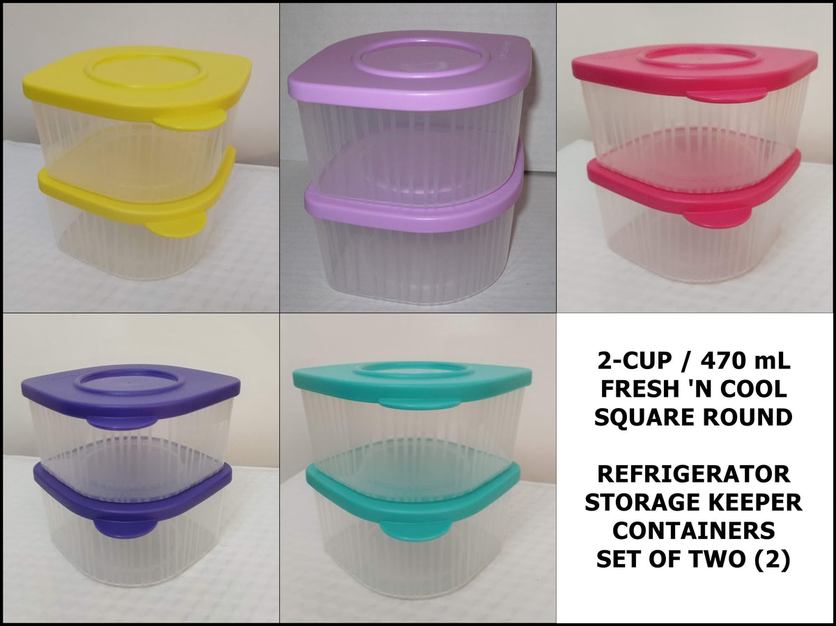 Tupperware SET of TWO Sheer Clear Mates Square MEDIUM 2 & 3 w/ PINK PU –  Plastic Glass and Wax ~ PGW