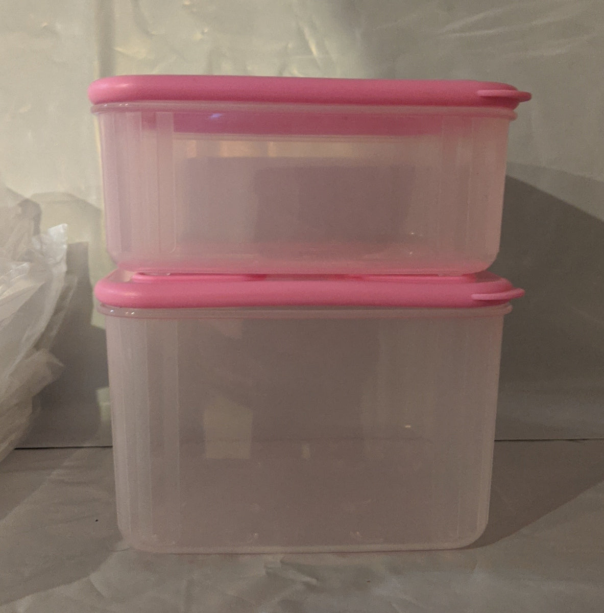 Tupperware Set Of Two Clear Storage Containers size lg snd med great  condition