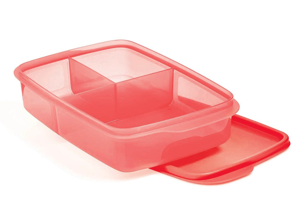 TUPPERWARE SIDE BY SIDE LUNCH-IT DIVIDED DISH / CONTAINER AZURE LIGHT –  Plastic Glass and Wax ~ PGW