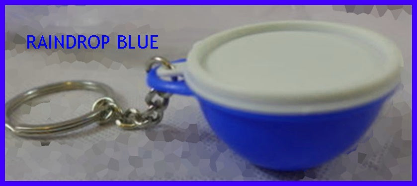 TUPPERWARE Mini Mega That's A Bowl Key Chain RAINDROP Blue & Snow