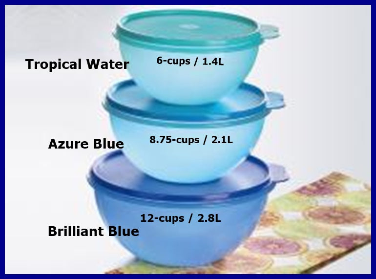 New Set/3 Tupperware Mixing Mini Bowls with lids Sunflower, Purple & Blue  Shade