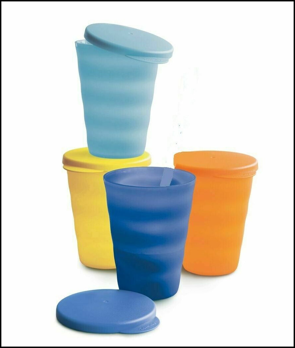 Tupperware Impressions Tumblers 18 Oz 2413 J Green Blue Stackable Stacking  Nesting Patio Pool RV Camping 2413 Set of 4 