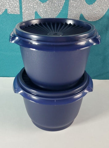 Tupperware Servalier 20 oz. Set / 2 BLUE Bowls w/ 1 TOUCH Instant Accordion Round Seals