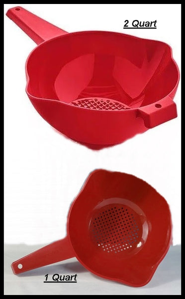 TUPPERWARE 2-Pc Lot of Classic Colanders 1 Quart & 2 Quart Strainers CHILI RED SET