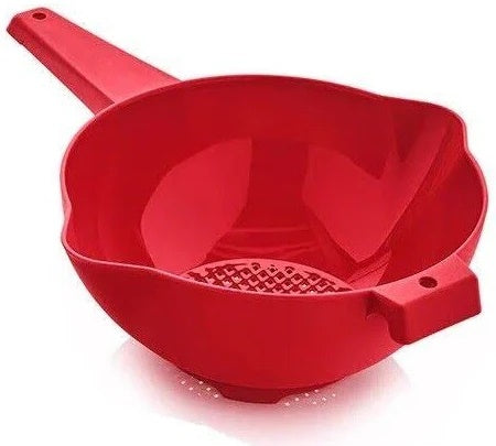 TUPPERWARE 2-Pc Lot of Classic Colanders 1 Quart & 2 Quart Strainers CHILI RED SET