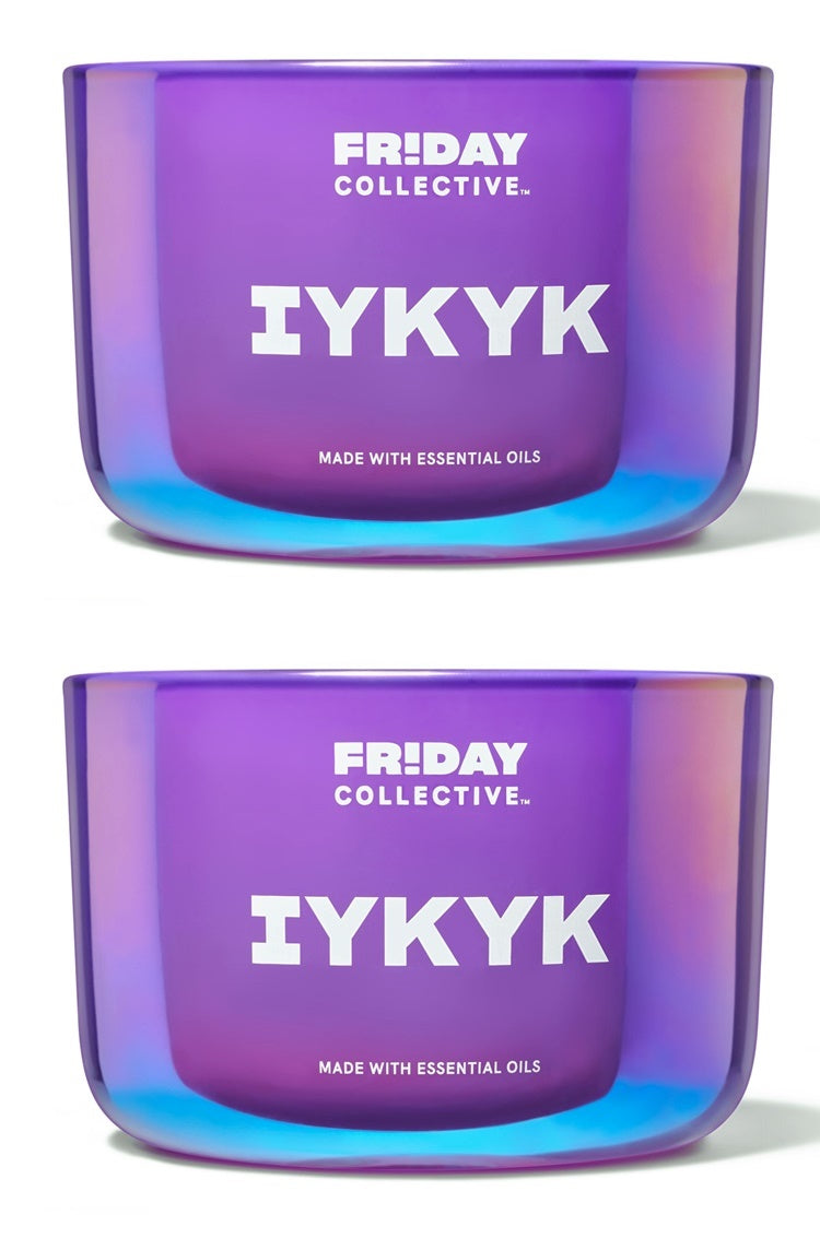 YANKEE CANDLE TWO (2) FRIDAY COLLECTIVE COLORED GLASS 3-WICK IYKYK JAR If You Know You Know