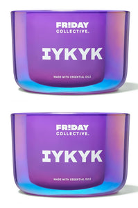 YANKEE CANDLE TWO (2) FRIDAY COLLECTIVE COLORED GLASS 3-WICK IYKYK JAR If You Know You Know