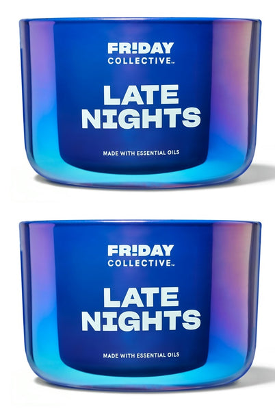 YANKEE CANDLE TWO (2) FRIDAY COLLECTIVE COLORED GLASS 3-WICK JAR - LATE NIGHTS