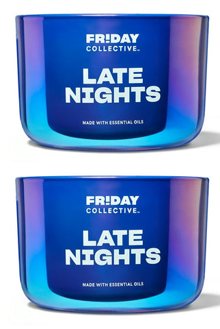 YANKEE CANDLE TWO (2) FRIDAY COLLECTIVE COLORED GLASS 3-WICK JAR - LATE NIGHTS