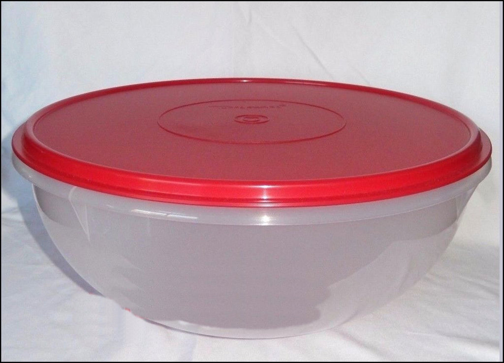 Tupperware Large Maxi Bowl 40 Cups Mixing Bowl Chili Red White Seal .