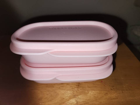 TUPPERWARE SET of 2 120mL MY INNER LUNCH KEEPER / CONTAINERS w/ TABBED SEALS - PALE PINK