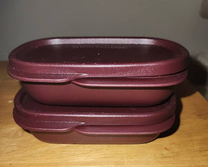 TUPPERWARE SET of 2 120mL MY INNER LUNCH KEEPER / CONTAINERS w/ TABBED SEALS - BURGUNDY MERLOT