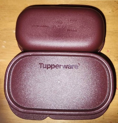 TUPPERWARE SET of 2 120mL MY INNER LUNCH KEEPER / CONTAINERS w/ TABBED SEALS - BURGUNDY MERLOT