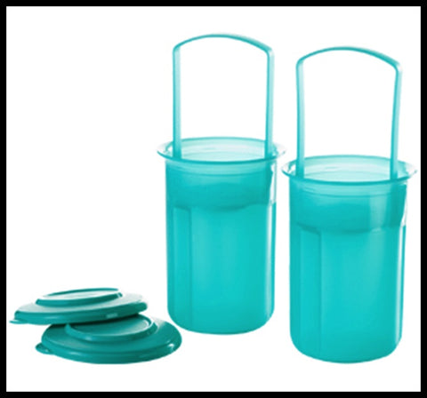 TUPPERWARE SET OF TWO 3-Pc SMALL ROUND Pick-A-Deli 2-cup Container ea. E-Z LIFT Strainer NEW