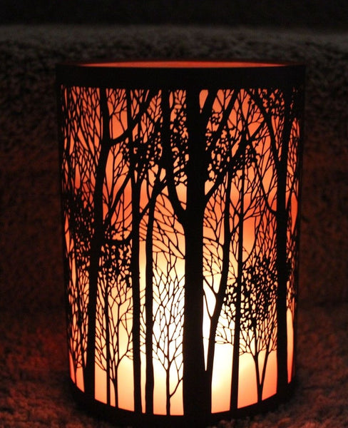 YANKEE FOREST TREES VOTIVE / TEALIGHT AMBER GLASS & BRONZE CANDLE HOLDER NIB