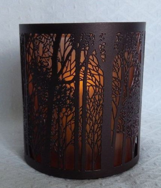 YANKEE FOREST TREES VOTIVE / TEALIGHT AMBER GLASS & BRONZE CANDLE HOLDER NIB