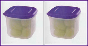 Tupperware CLEARLY ELEGANT 2 CLEAR MATES MINI 2 SQUARE CONTAINERS GRAPE PURPLE