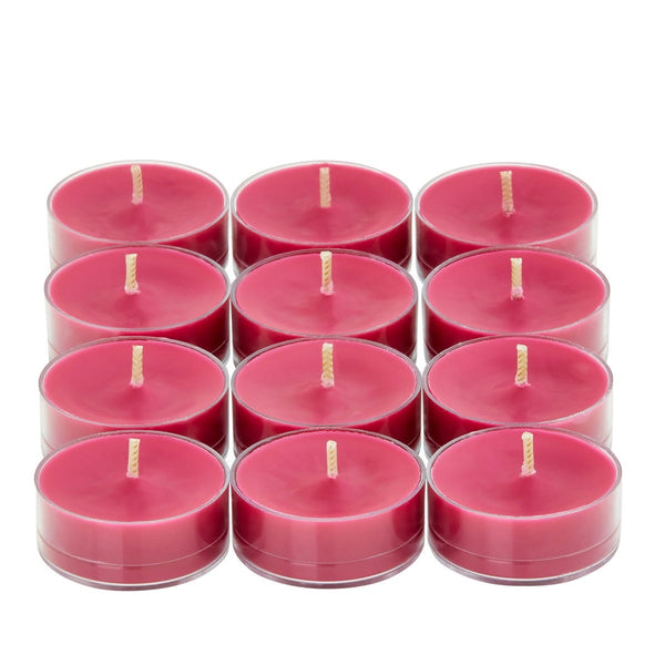 PartyLite Tealight Candles - 1 Box - 1 Dozen Tealights - 12 CANDLES RASPBERRY RHUBARB