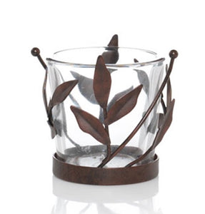 YANKEE TALL GRASS TEALIGHT / VOTIVE GLASS & BRONZE METAL CANDLE HOLDER BRAND NIB