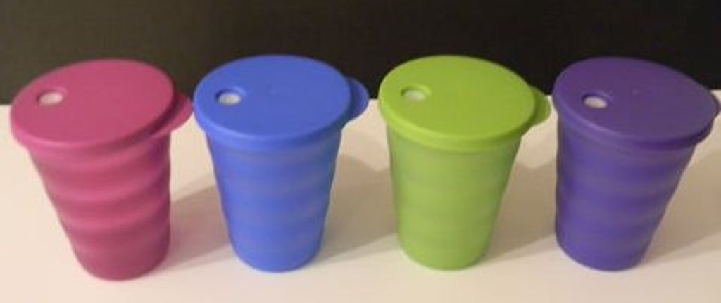 New Tupperware 16 oz plastic Glass With Lid set up for
