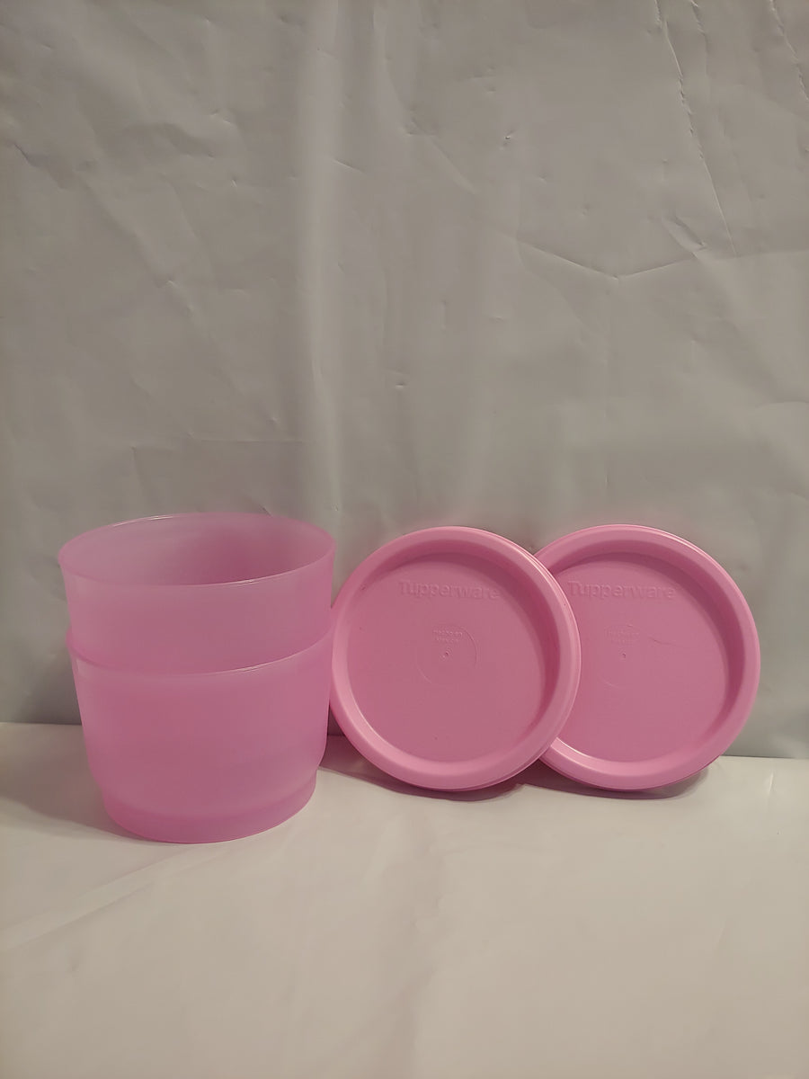 TUPPERWARE Set of 2 - 4-oz Snack Cups Bowls w/ Round Seals PINK FROSTI ...