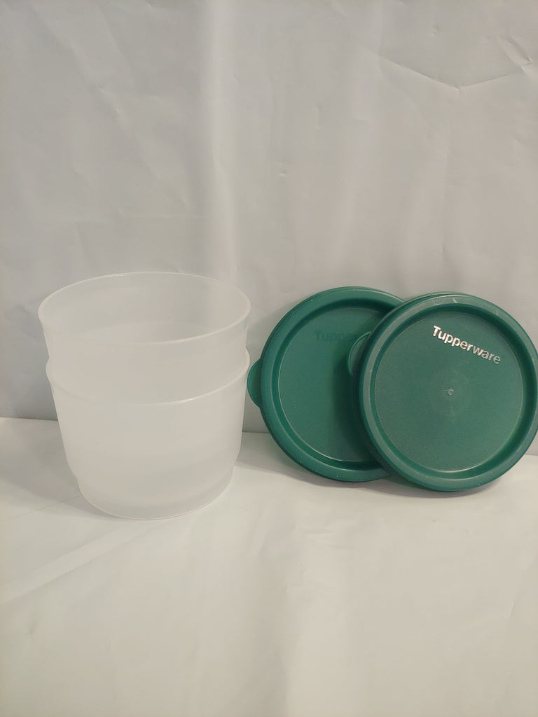 TUPPERWARE MINI SNACK CUPS BOWL SET OF 4 SHEER BOWLS w/ TEAL SEALS