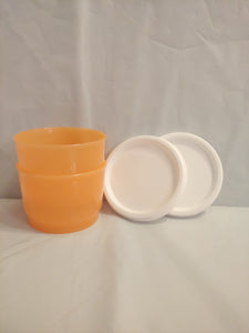 TUPPERWARE Set of 2 - 4-oz Snack Cups Bowls w/ Round Seals TANGERINE ORANGE ~ SUGAR WHITE SEAL