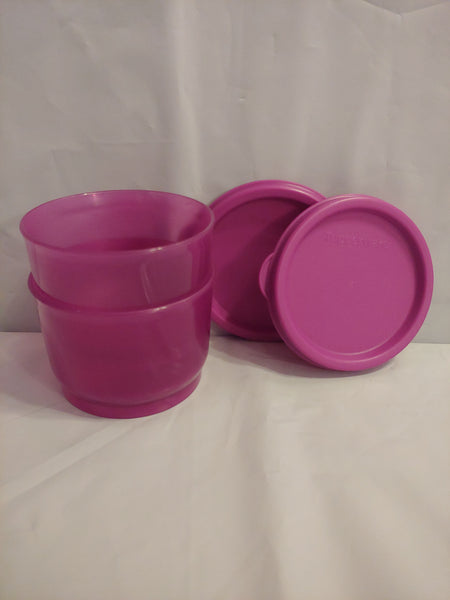 TUPPERWARE Set of 2 - 4-oz Snack Cups Bowls w/ Round Seals SHEER ~ HUNTER GREEN SEAL