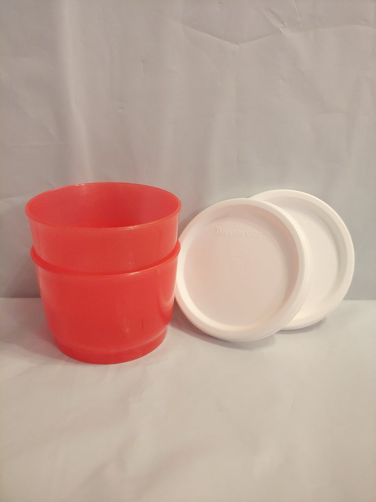 TUPPERWARE Set of 2 - 4-oz Snack Cups Bowls w/ Round Seals HOLIDAY RED –  Plastic Glass and Wax ~ PGW