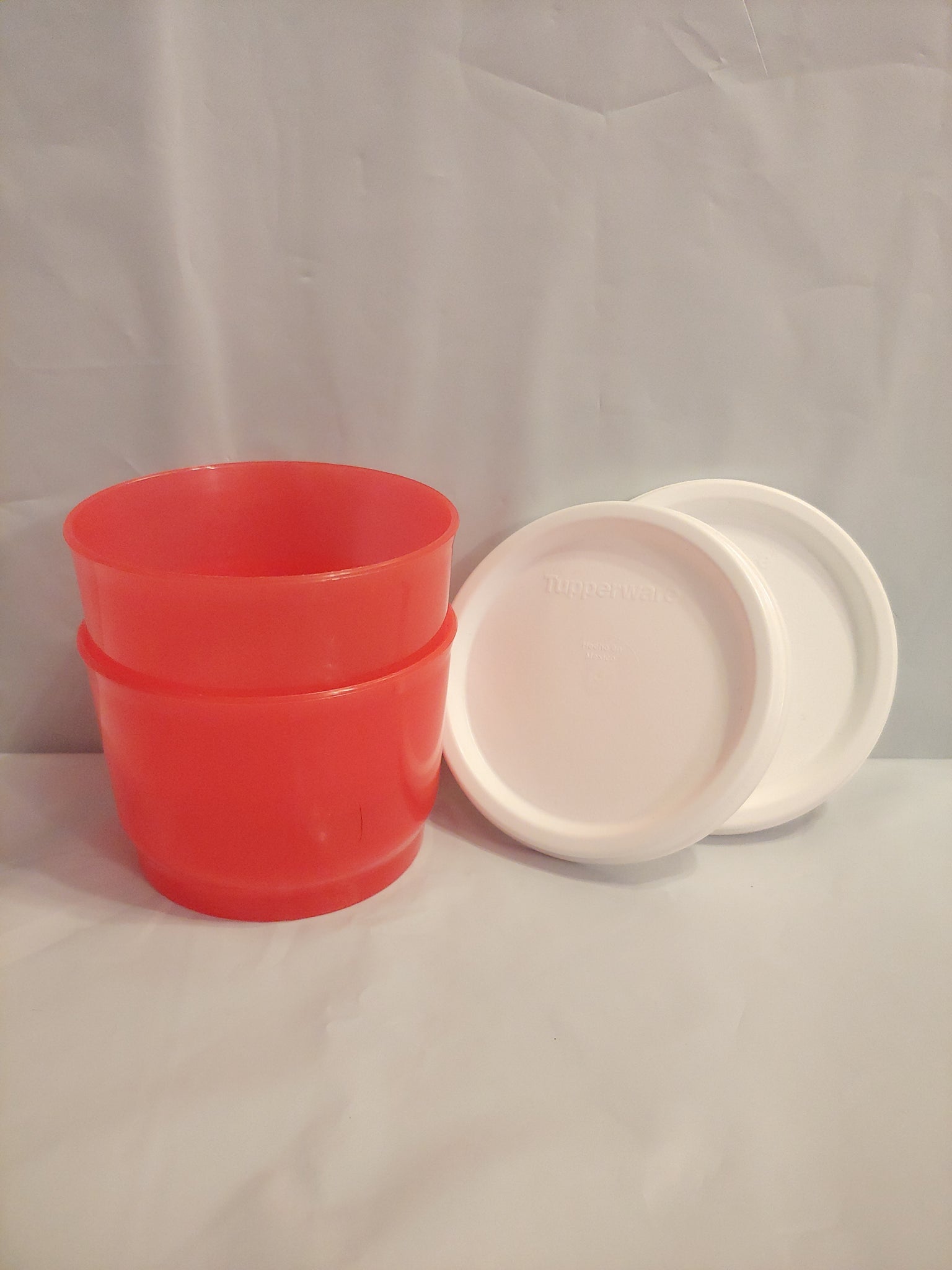 TUPPERWARE MINI SNACK CUPS BOWL SET OF 4 SHEER BOWLS w/ TEAL SEALS