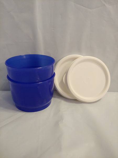 TUPPERWARE Set of 2 - 4-oz Snack Cups Bowls w/ Round Seals SHEER ~ HUNTER GREEN SEAL