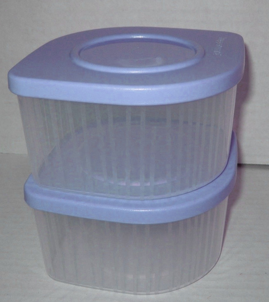 Tupperware Fresh N Cool Food Containers ~ Clear 2 cup Lilac Purple Seals  Set New