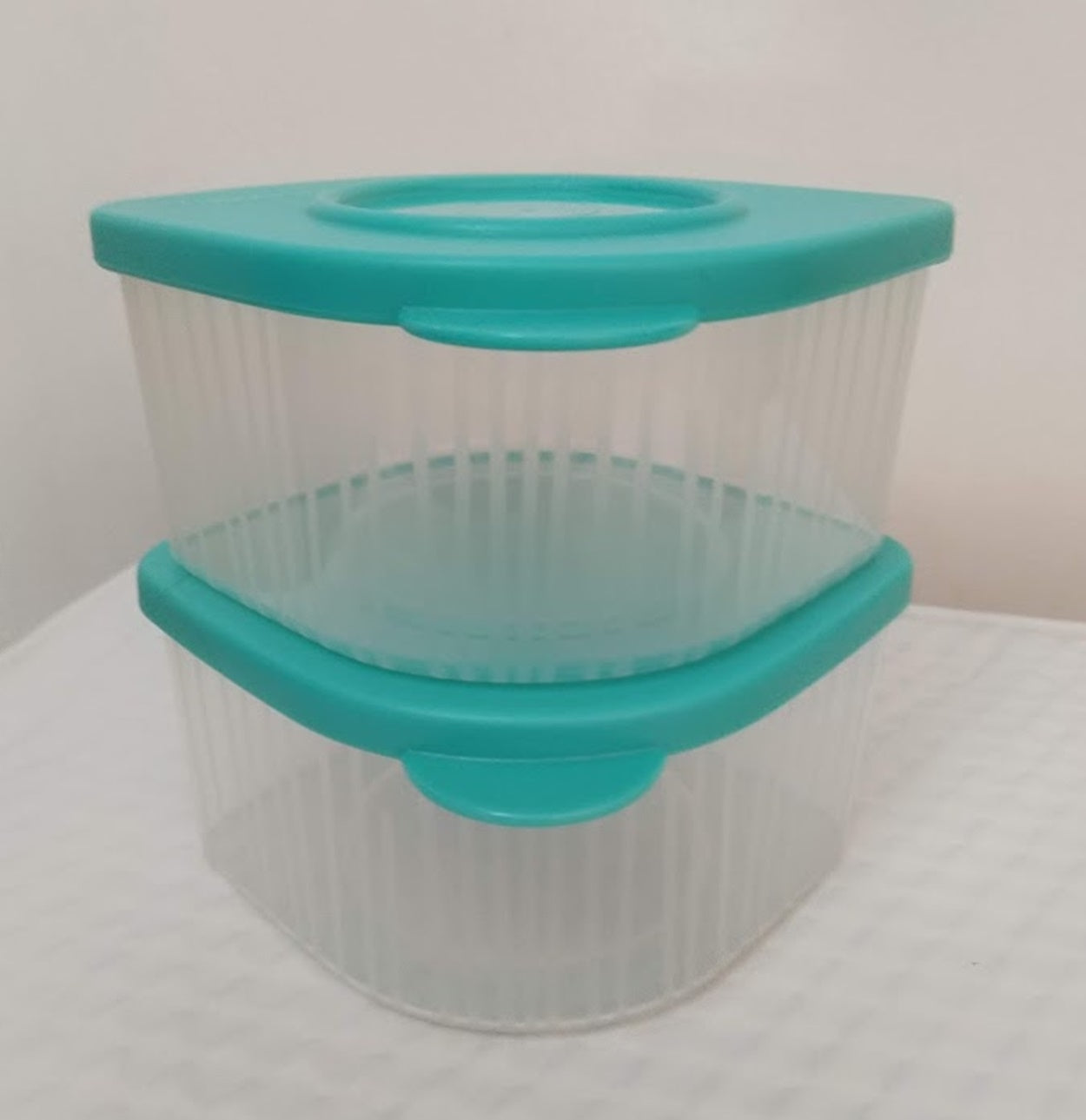 Tupperware 2 COLORED NOVELTY GADGET OPEN HOUSE FLAT CANISTER SCOOPS –  Plastic Glass and Wax ~ PGW