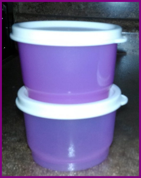 TUPPERWARE Set of 2 - 4-oz Snack Cups Bowls w/ Round Seals SHEER ~ HUNTER GREEN SEAL