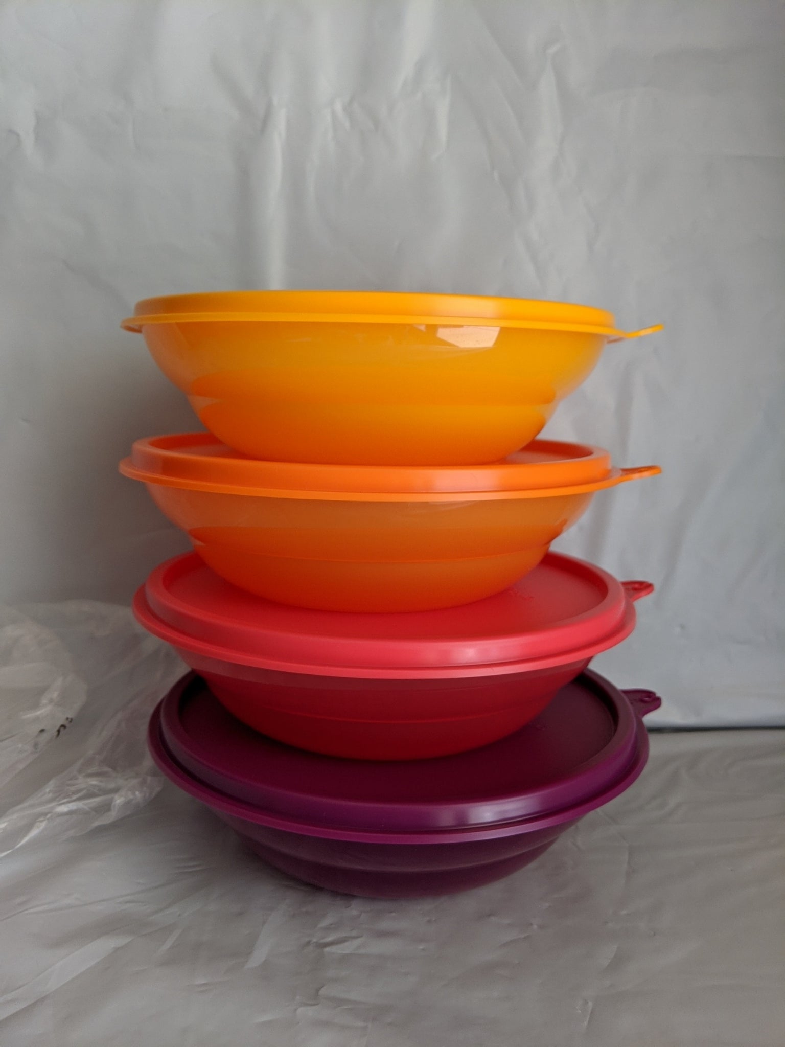 Tupperware Set 3 Stackable Cereal Bowls Vintage #1356 Harvest Colors With  Lids