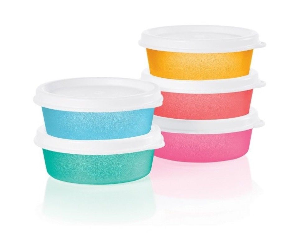 Tupperware Set of 4 Snack Cups 4 Ounce Sheer Coral Pink