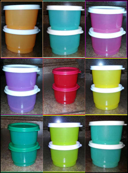 TUPPERWARE Set of 2 - 4-oz Snack Cups Bowls w/ Round Seals CHRISTMAS GREEN w/ MATCHING SEALS