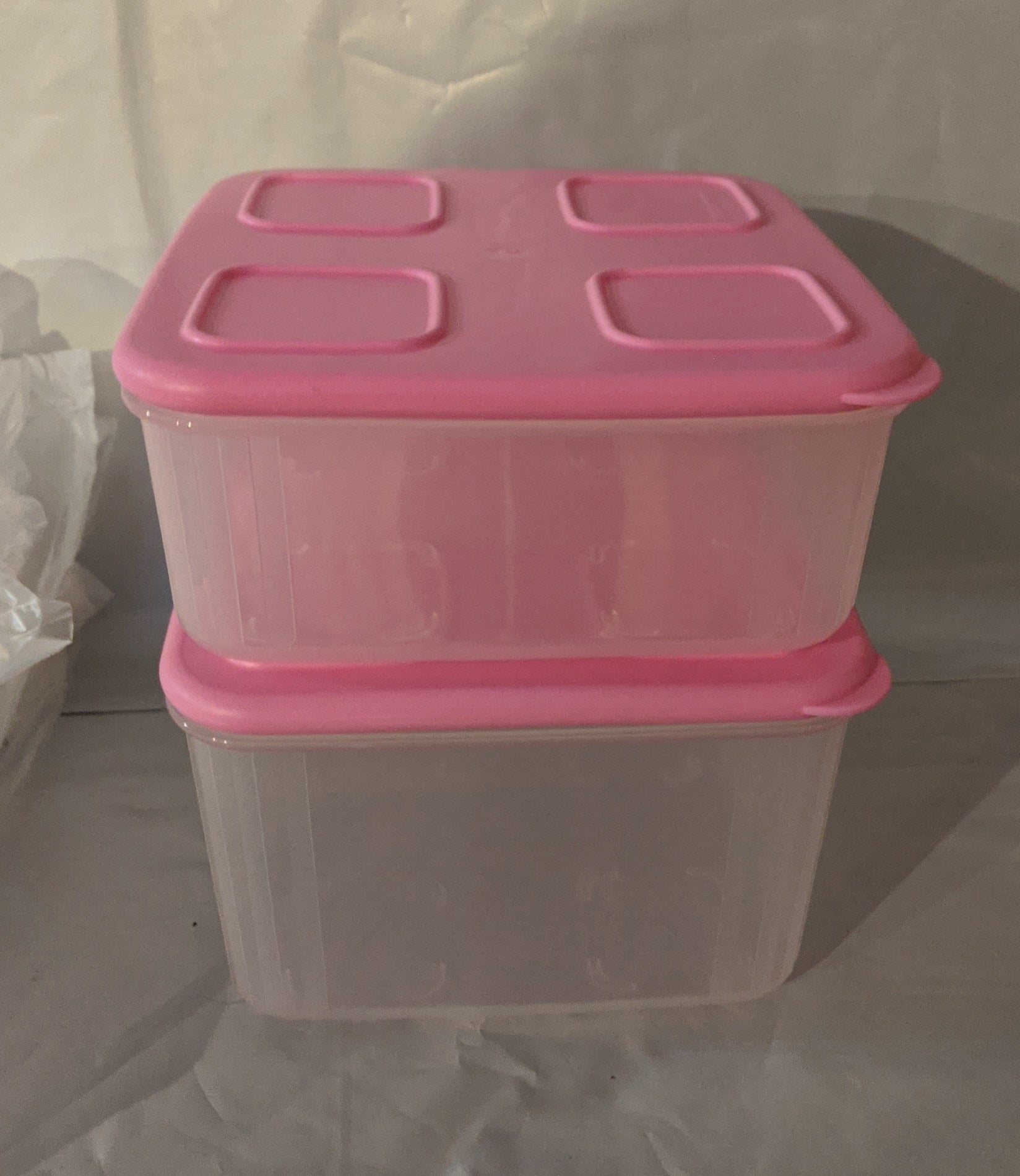 Tupperware Keep Tabs Nesting Stacking Square Storage Containers Set 2 Pink  2 c
