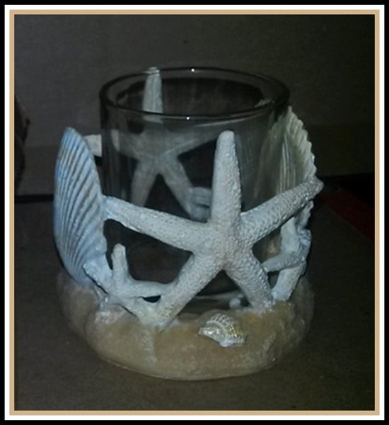 YANKEE STARFISH & SEASHELL RESIN and GLASS VOTIVE TEALIGHT CANDLE HOLDER - Plastic Glass and Wax ~ PGW