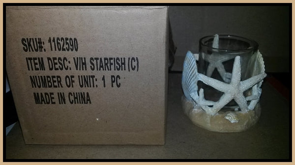 YANKEE STARFISH & SEASHELL RESIN and GLASS VOTIVE TEALIGHT CANDLE HOLDER - Plastic Glass and Wax ~ PGW